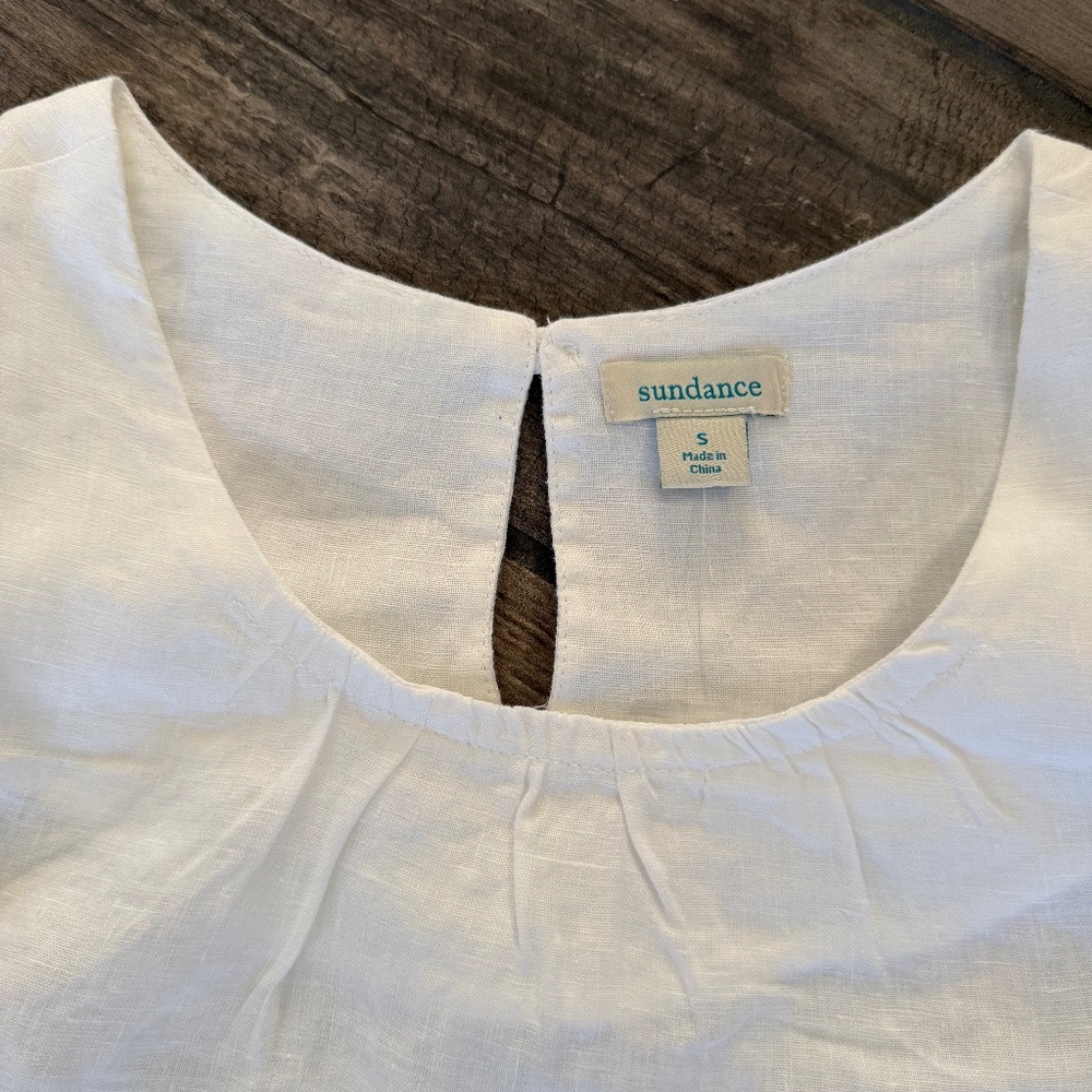 SUNDANCE Willa Whisper NWT Linen Flutter Sleeve Top in White, Size S - Picture 4 of 10